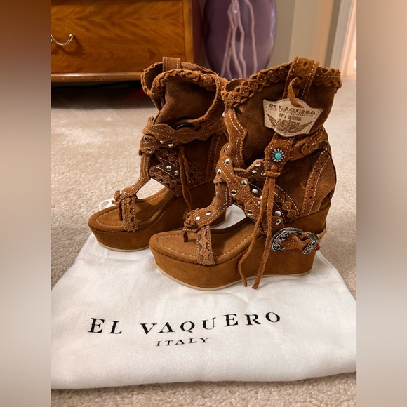 *New* Italian El Vaquero wedge sandals - size EU 36 (US 5.5) - Picture 2 of 7
